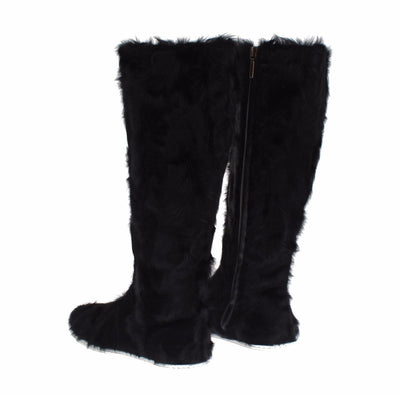 Dolce & Gabbana Schwarze Xiangao Lammfell-Lederstiefel