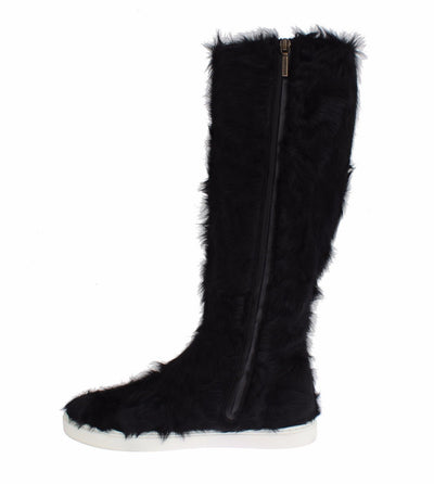 Dolce & Gabbana Schwarze Xiangao Lammfell-Lederstiefel