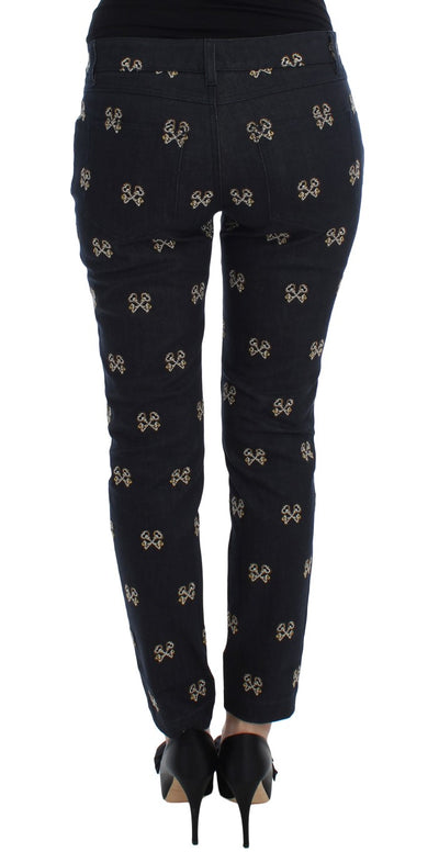Dolce & Gabbana Blaue Schlüssel bestickte Slim Fit KATE Jeans