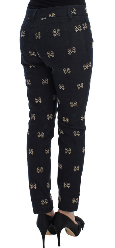 Dolce & Gabbana Blaue Schlüssel bestickte Slim Fit KATE Jeans