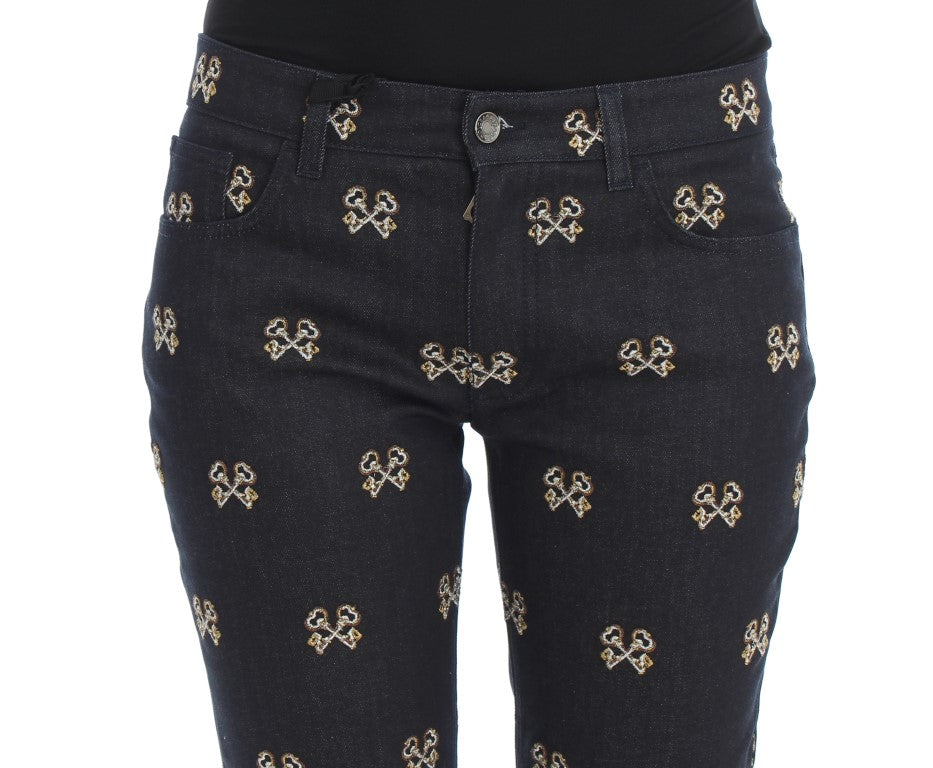 Dolce & Gabbana Blaue Schlüssel bestickte Slim Fit KATE Jeans