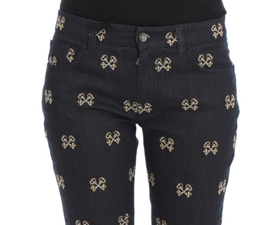 Dolce & Gabbana Blaue Schlüssel bestickte Slim Fit KATE Jeans