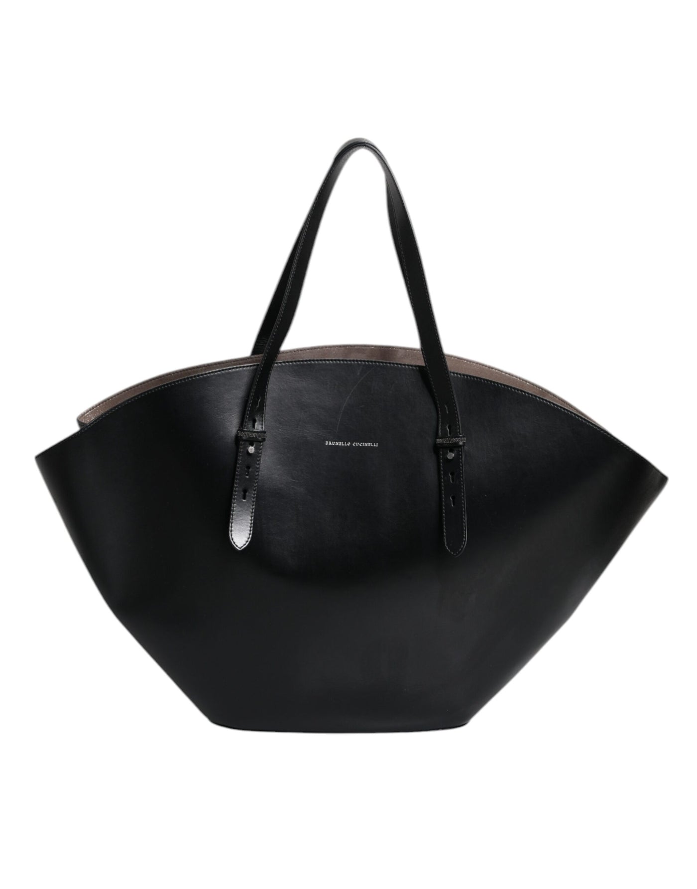 Brunello Cucinelli Schwarze Leder-Logo-Schulterriemen-Einkaufstasche
