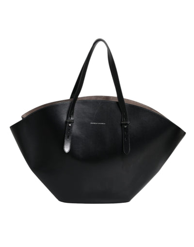 Brunello Cucinelli Schwarze Leder-Logo-Schulterriemen-Einkaufstasche