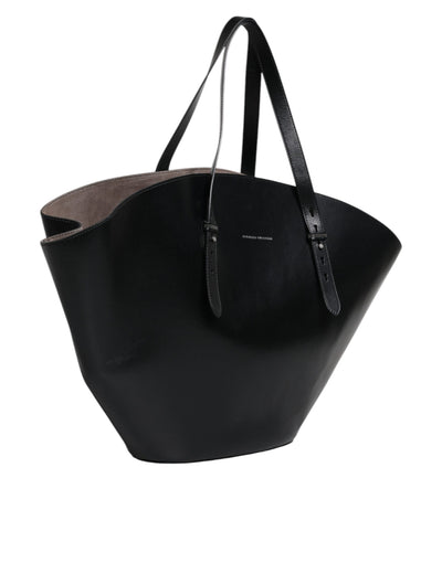 Brunello Cucinelli Schwarze Leder-Logo-Schulterriemen-Einkaufstasche