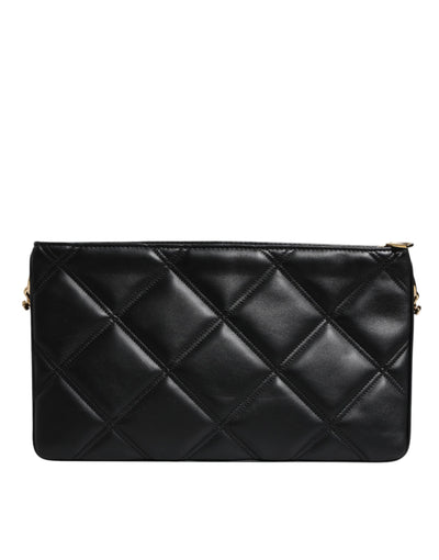 Dolce & Gabbana Schwarze Leder-Umhängetasche mit kristallbesetztem Logo
