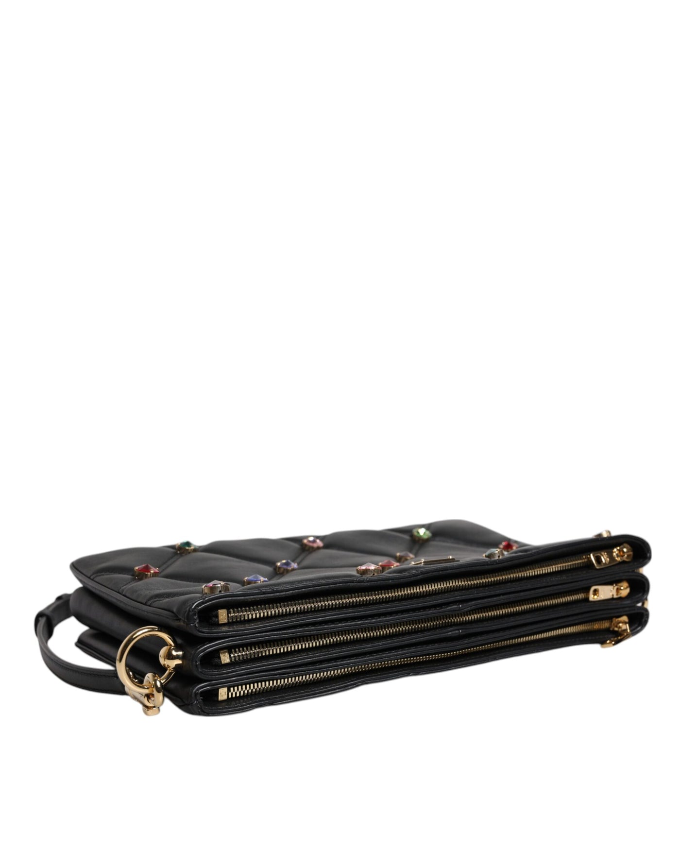 Dolce & Gabbana Schwarze Leder-Umhängetasche mit kristallbesetztem Logo
