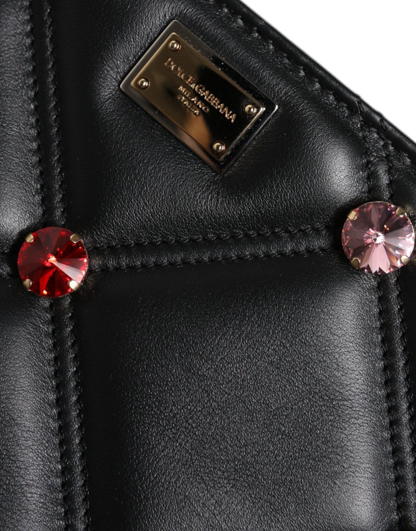 Dolce & Gabbana Schwarze Leder-Umhängetasche mit kristallbesetztem Logo