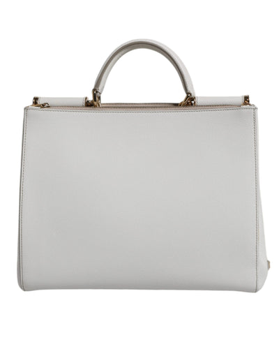 Dolce & Gabbana Weiße Leder Logo Top Handle Tote Crossbody Tasche
