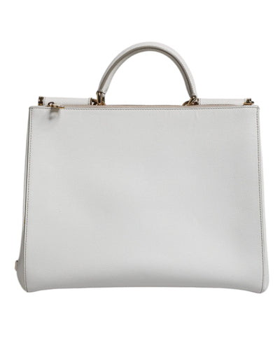 Dolce & Gabbana Weiße Leder Logo Top Handle Tote Crossbody Tasche