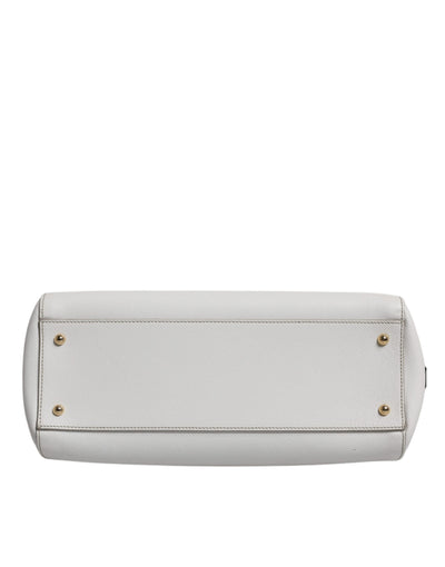 Dolce & Gabbana Weiße Leder Logo Top Handle Tote Crossbody Tasche