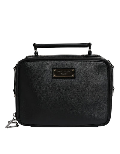 Dolce & Gabbana Schwarze Nylon Leder Logo Top Handle Crossbody Tasche