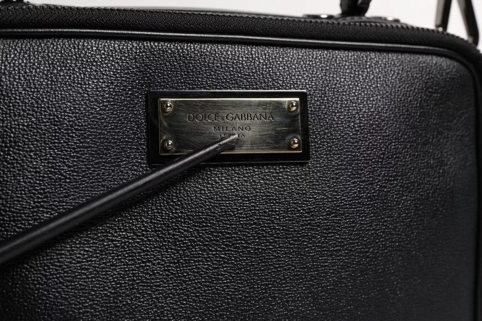 Dolce & Gabbana Schwarze Nylon Leder Logo Top Handle Crossbody Tasche