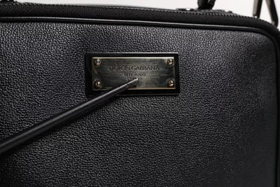Dolce & Gabbana Schwarze Nylon Leder Logo Top Handle Crossbody Tasche