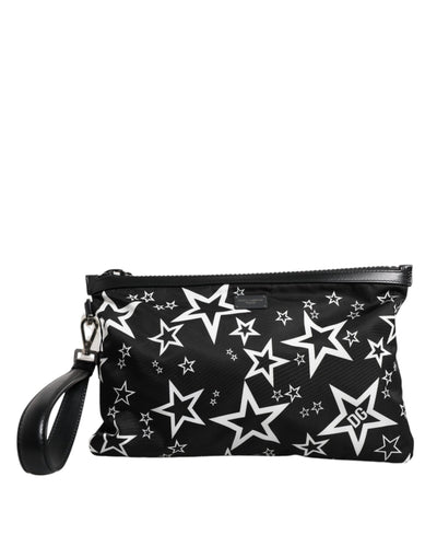 Dolce & Gabbana Schwarz-Weiß-Sterne-Muster Clutch Pouch Tasche