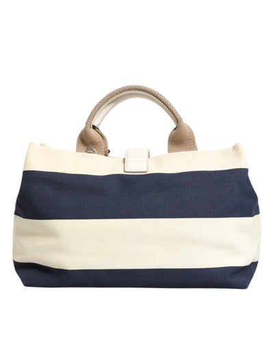 Dolce & Gabbana Weiß-Marine gestreifte Tote Tasche aus Segeltuch mit Tragegriff