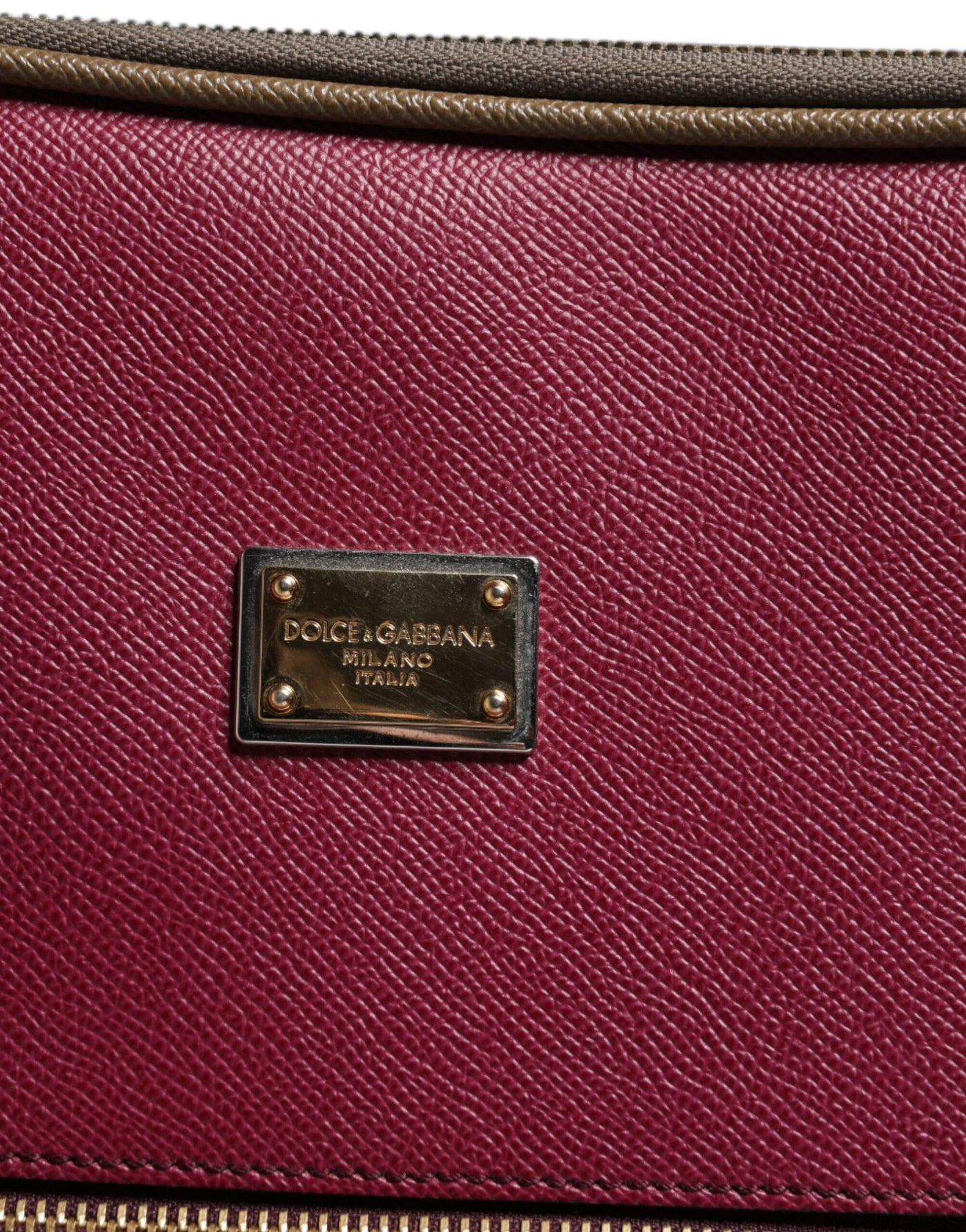 Dolce & Gabbana Fuchsia Khaki Leder Trolley Travel Wheel Koffertasche