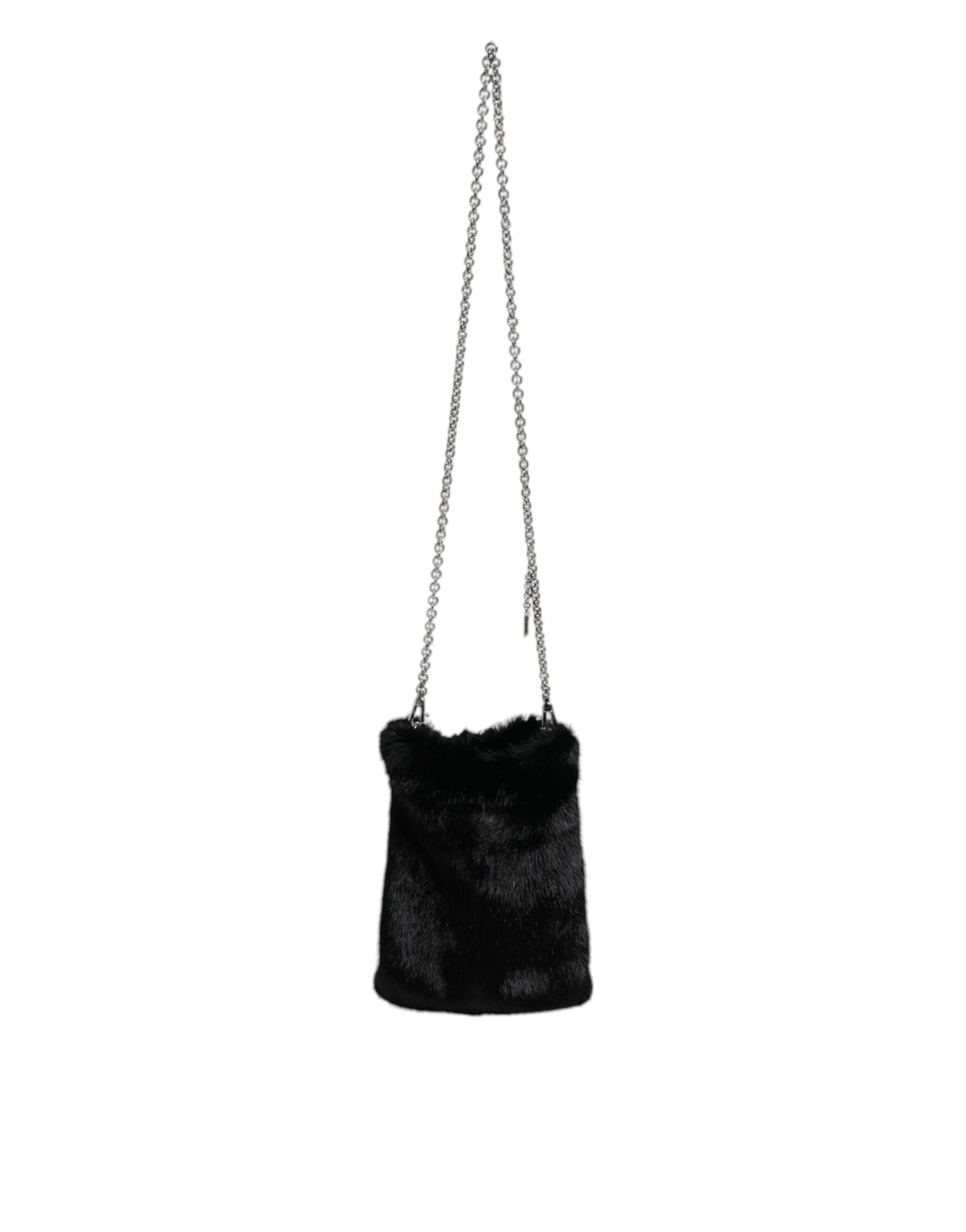 Dolce & Gabbana Schwarzer Kunstpelz Silber Kette Crossbody Umhängetasche Tasche