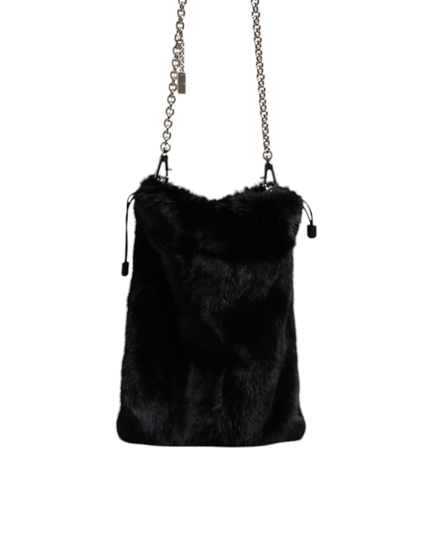 Dolce & Gabbana Schwarzer Kunstpelz Silber Kette Crossbody Umhängetasche Tasche
