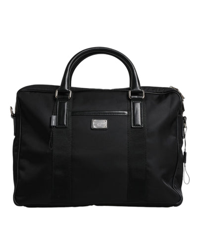 Dolce & Gabbana Schwarze Logo-Plakette mit doppeltem Henkel Messenger Bag