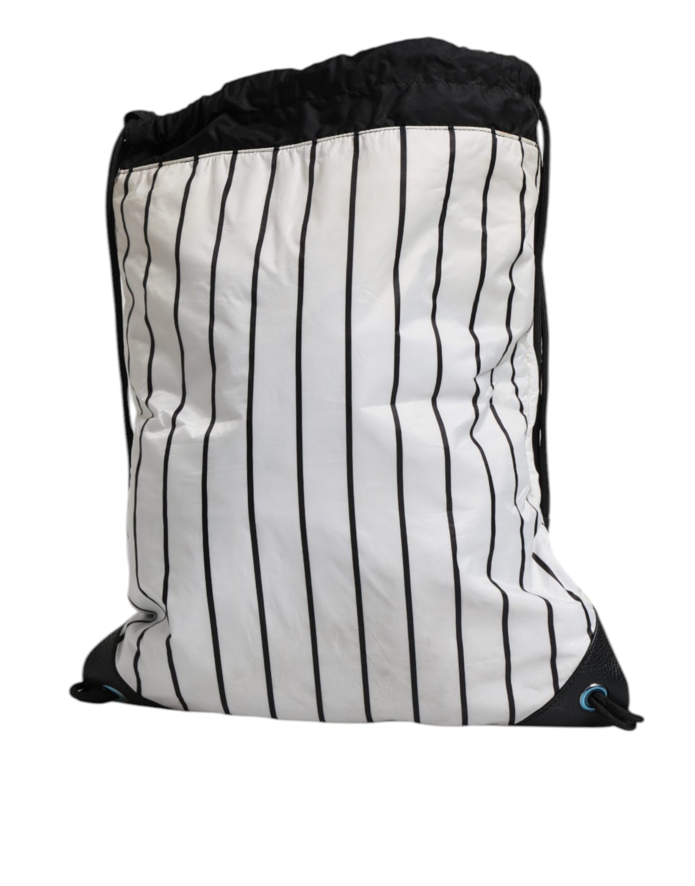 Dolce & Gabbana Schwarz-weiß gestreifte Polyester-Rucksacktasche mit Kordelzug