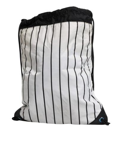 Dolce & Gabbana Schwarz-weiß gestreifte Polyester-Rucksacktasche mit Kordelzug