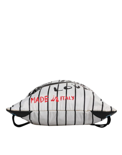 Dolce & Gabbana Schwarz-weiß gestreifte Polyester-Rucksacktasche mit Kordelzug