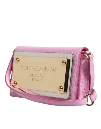 Dolce & Gabbana Rosa Exotic Leather Logo Plaque Crossbody Tasche