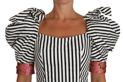 Dolce & Gabbana Weiß Schwarz Gestreiftes Cropped Top Puffärmel Hemden