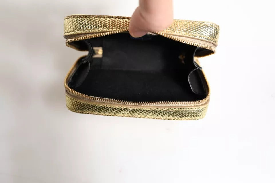 Dolce & Gabbana Goldene Leder DG Logo Plaque Zip Around Clutch Tasche