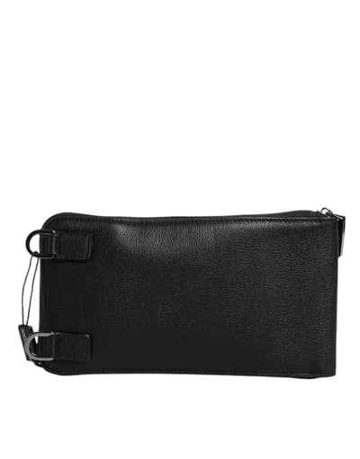 Dolce & Gabbana Schwarzes Leder Portemonnaie Crossbody Sling Phone Bag