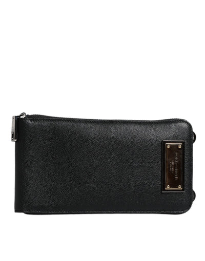 Dolce & Gabbana Schwarzes Leder Portemonnaie Crossbody Sling Phone Bag
