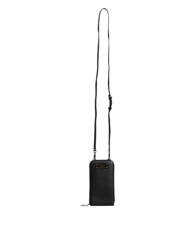 Dolce & Gabbana Schwarzes Leder Portemonnaie Crossbody Sling Phone Bag