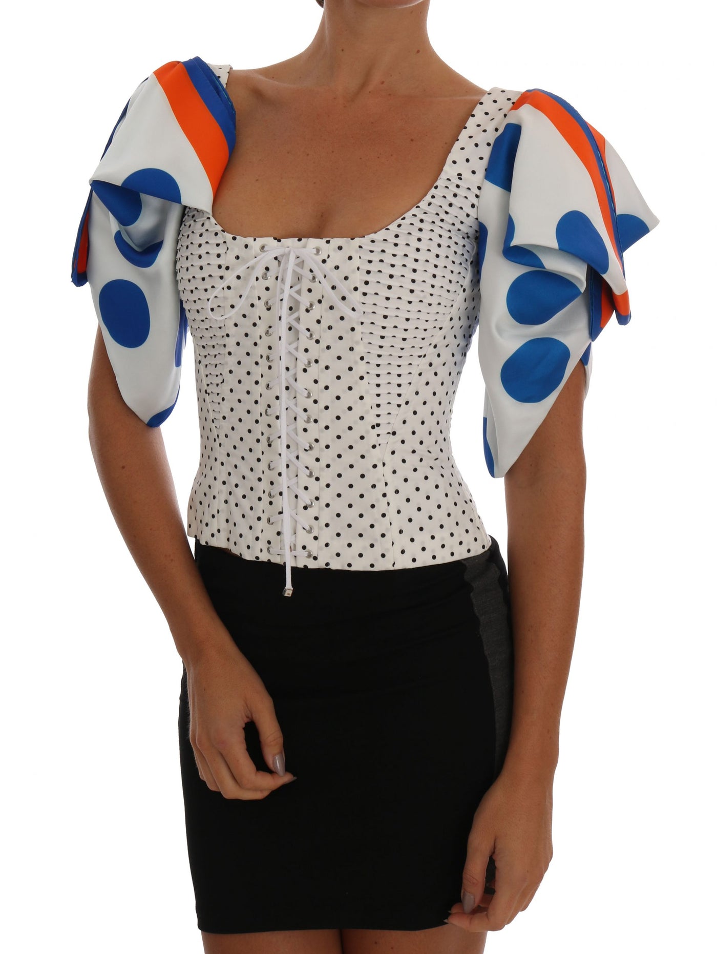 Dolce & Gabbana Weißes Polka-Seiden-Korsett-Bustier-Top