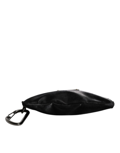 Dolce & Gabbana Schwarzes Nylon Logo Plaque Schlüsselanhänger Tasche Clutch