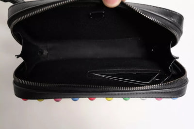 Dolce & Gabbana Schwarze Leder LED Logo Handgelenkriemen Clutch Tasche
