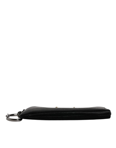 Dolce & Gabbana Schwarzes Nylon Logo Plaque Schlüsselanhänger Tasche Clutch