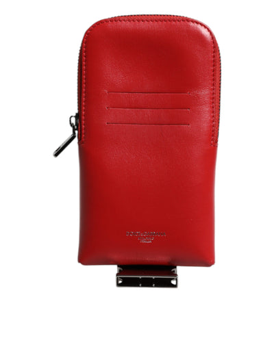 Dolce & Gabbana Rotes Leder Logo Zip um Kartenhalter Breite Riemen Brieftasche
