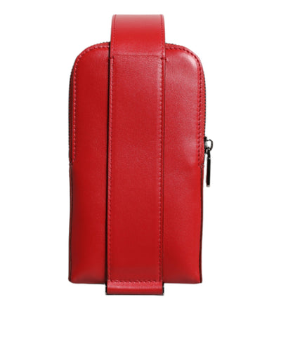 Dolce & Gabbana Rotes Leder Logo Zip um Kartenhalter Breite Riemen Brieftasche