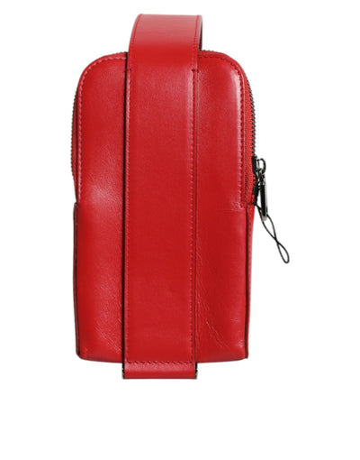 Dolce & Gabbana Rotes Leder Logo Zip um Kartenhalter Breite Riemen Brieftasche