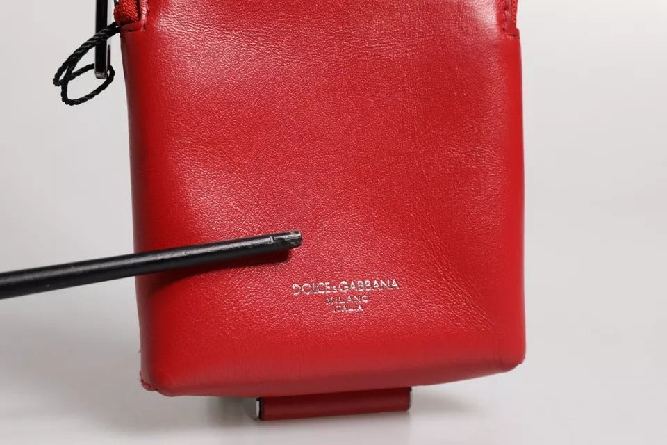 Dolce & Gabbana Rotes Leder Logo Zip um Kartenhalter Breite Riemen Brieftasche