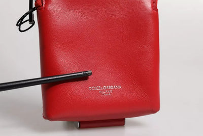 Dolce & Gabbana Rotes Leder Logo Zip um Kartenhalter Breite Riemen Brieftasche