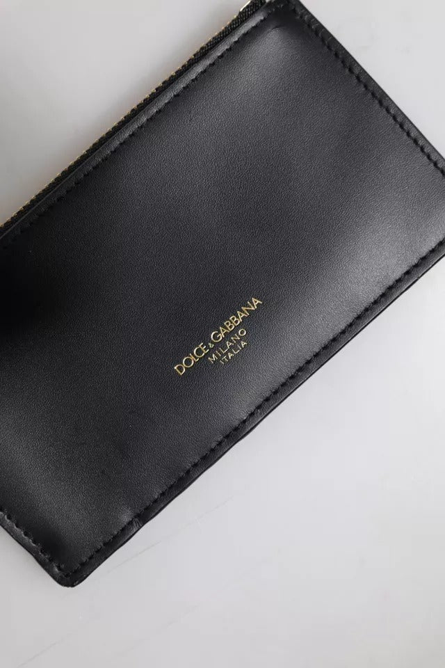 Dolce & Gabbana Schwarzes Kalbsleder DG Logo Kartenhalter Brieftasche