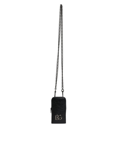 Dolce & Gabbana Schwarzes Leder Portemonnaie Crossbody Chain Sling Phone Bag