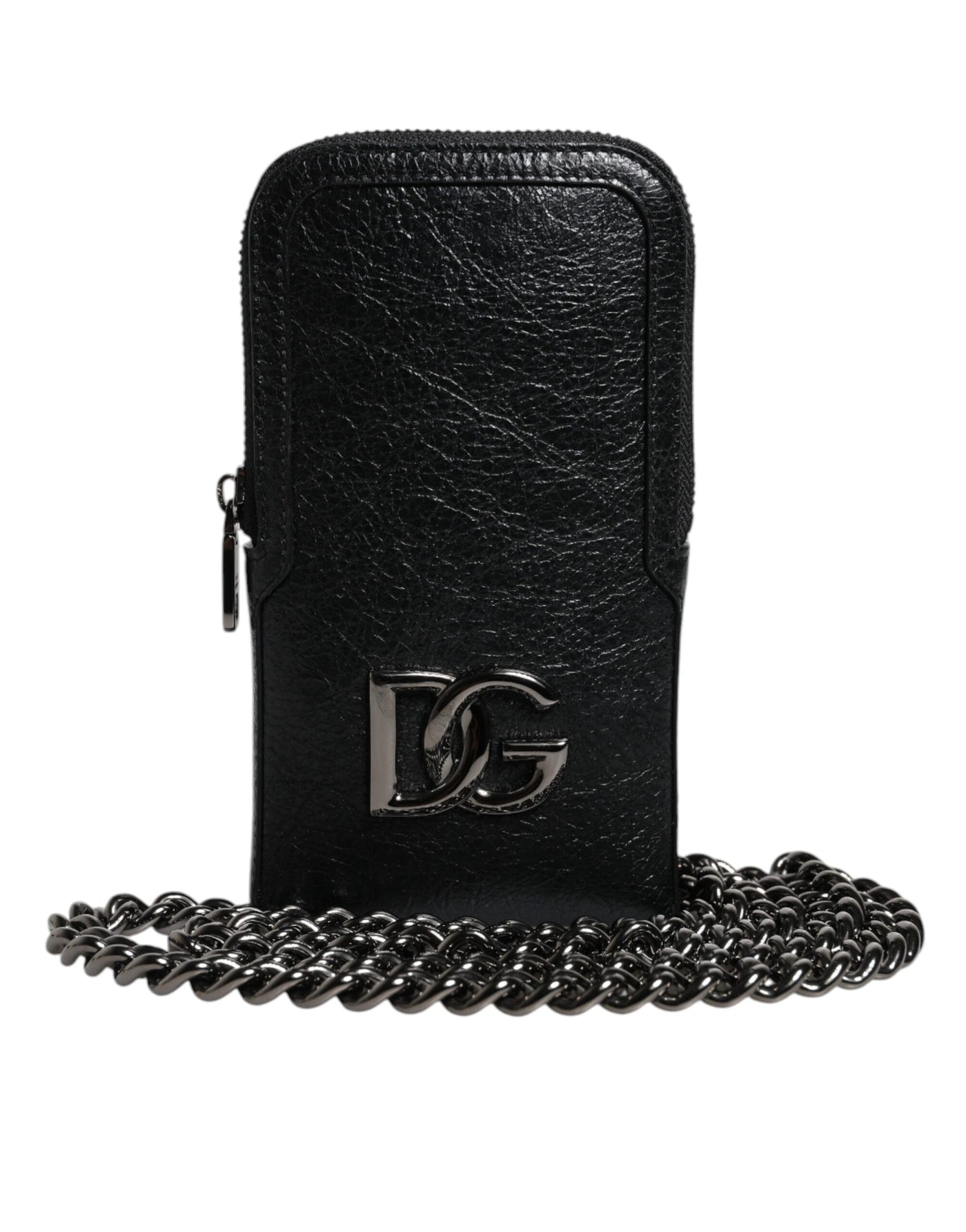 Dolce & Gabbana Schwarzes Leder Portemonnaie Crossbody Chain Sling Phone Bag