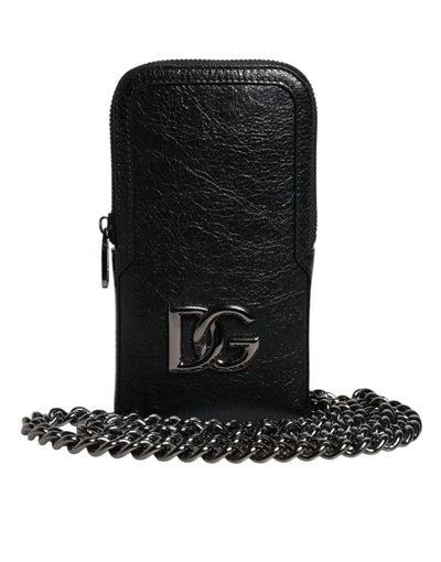 Dolce & Gabbana Schwarzes Leder Portemonnaie Crossbody Chain Sling Phone Bag