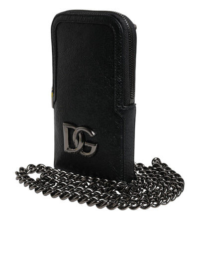 Dolce & Gabbana Schwarzes Leder Portemonnaie Crossbody Chain Sling Phone Bag