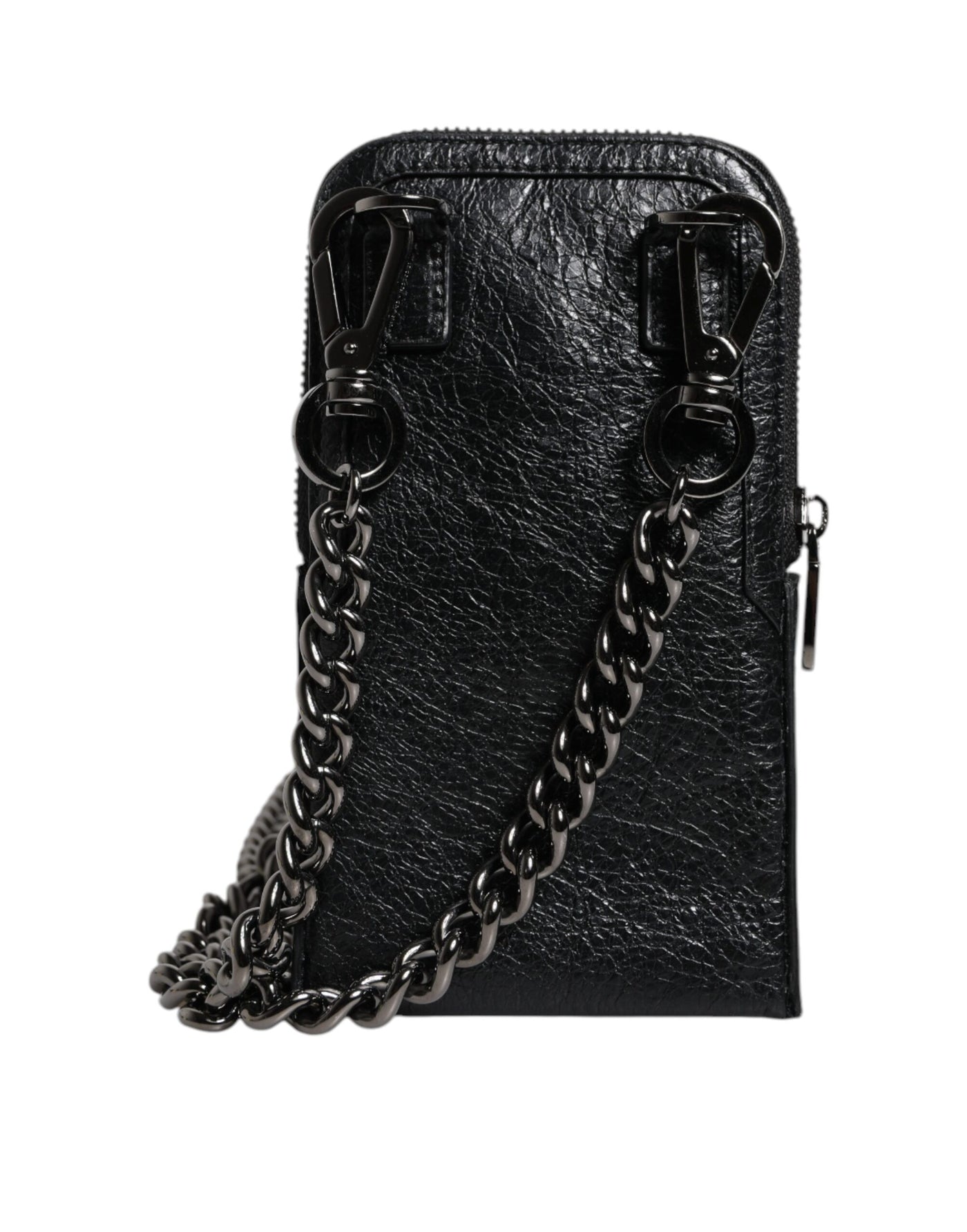 Dolce & Gabbana Schwarzes Leder Portemonnaie Crossbody Chain Sling Phone Bag