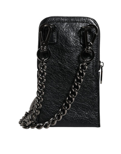Dolce & Gabbana Schwarzes Leder Portemonnaie Crossbody Chain Sling Phone Bag