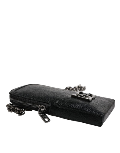 Dolce & Gabbana Schwarzes Leder Portemonnaie Crossbody Chain Sling Phone Bag